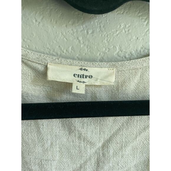 Entro Natural Woven Top Ruffle Flutter-Sleeve Large Oatmeal Linen Blend - Picture 5 of 5